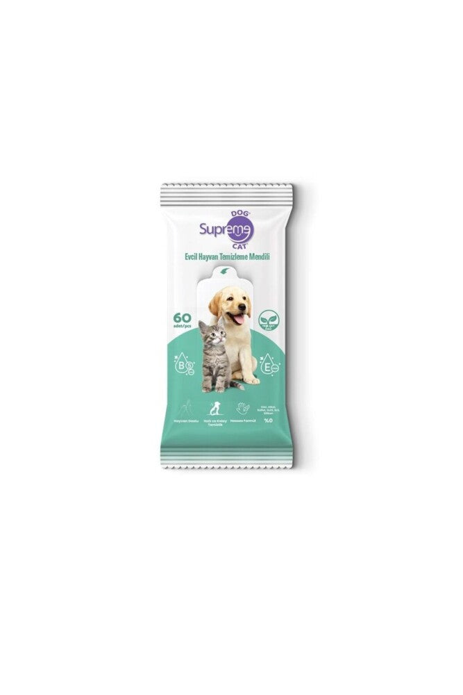 Supreme Çaylı Kedi Ve Köpek Temizleme Mendili YEŞIL 60 ADET | SRC: Barcode: 8684207638253